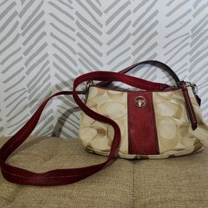 Coach, sand and burgendy purse